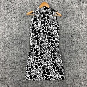 IBKUL Shirt Dress Womens Small Black White Animal Print Sleeveless Zip UPF 50+